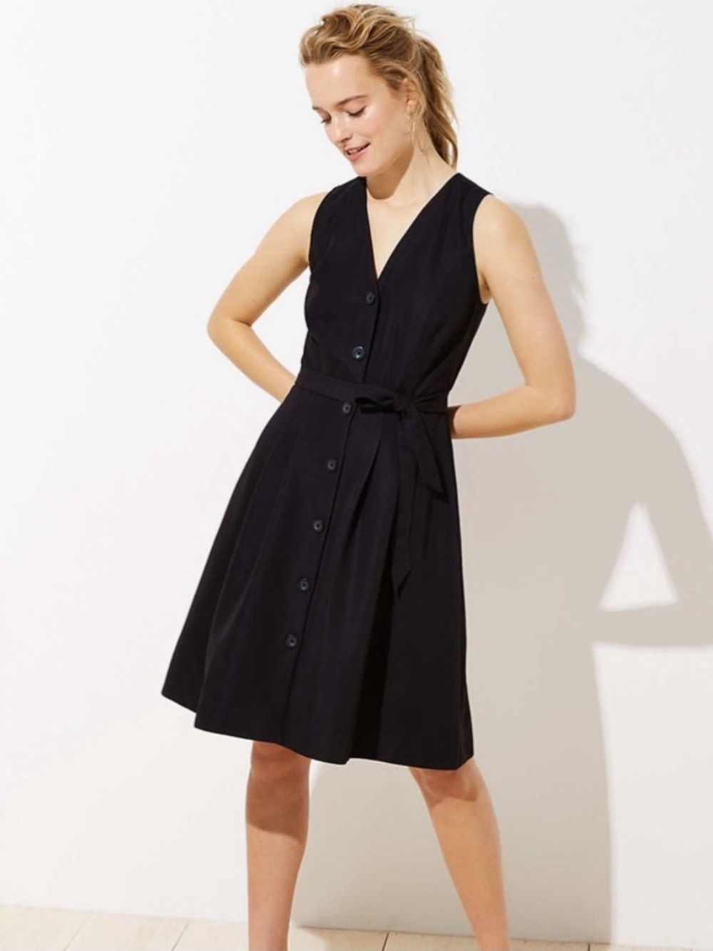 Loft Button Down Belted A-line Dress